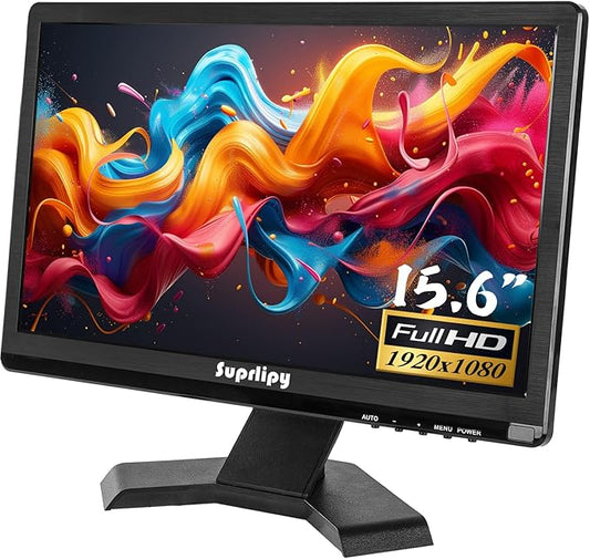15.6 inch FHD Small IPS Monitor LCD Display Screen 1920x1080 60Hz 16:9 with BNC VGA AV Input Built-in Lounspeakers for CCTV Security Camera DVR PC RasPi