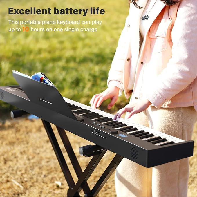 88 Key Folding Piano Keyboard, Portable Semi-Weighted Digital Piano with MIDI Support, Built-in Speakers, Rechargeable Battery, Travel Piano for Beginners