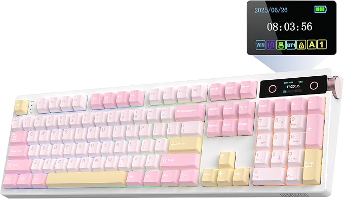 EPOMAKER TH108 PRO Full Size Mechanical Keyboard with Screen & Knob, Wireless Gaming Keyboard with 10000mAh, Creamy Gasket, Hot Swap, Custom Driver, RGB Backlight, NKRO (Pink, Sea Salt Silent)