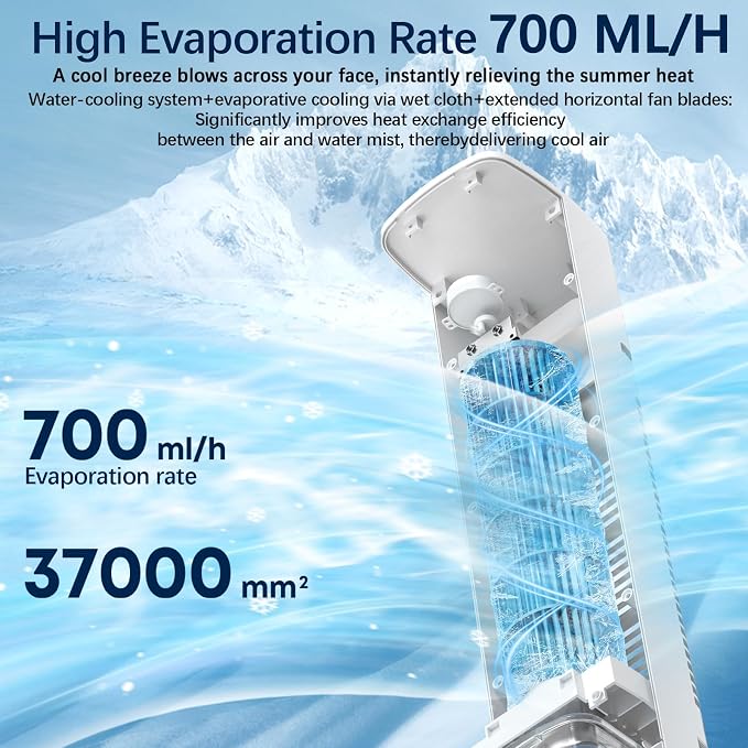 Evaporative Air Cooler, 3-in-1 Portable Air Conditioners for Room, 4 Modes 3 Speeds, Fast Cooling Portable AC Unit/24H Timer, Remote Oscillating Tower Fan, Quiet Swamp Cooler for Bedroom Office