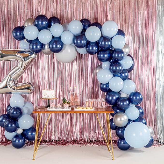 Restaurantware-Balloonify Balloon Garland Set, 1 Party Decoration Kit - 113 Balloons, With Chain, Navy, Sky Blue, & White Latex Balloon Arch Kit, Includes Glue Dots