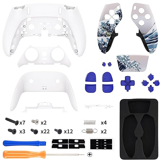 eXtremeRate Full Set Shell with Buttons Touchpad Cover Compatible with ps5 Edge Controller, The Great Wave Replacement Decorative Trim Shell Front Back Plates Compatible with ps5 Edge Controller
