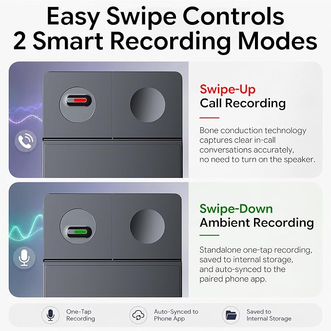 AI Voice Recorder with Transcribe & Summarize & Real-Time AI Chat – App Control Audio Recorder with AI Noise Cancellation, 126+ Languages Support, 64GB Note Taker for Meeting Lecture