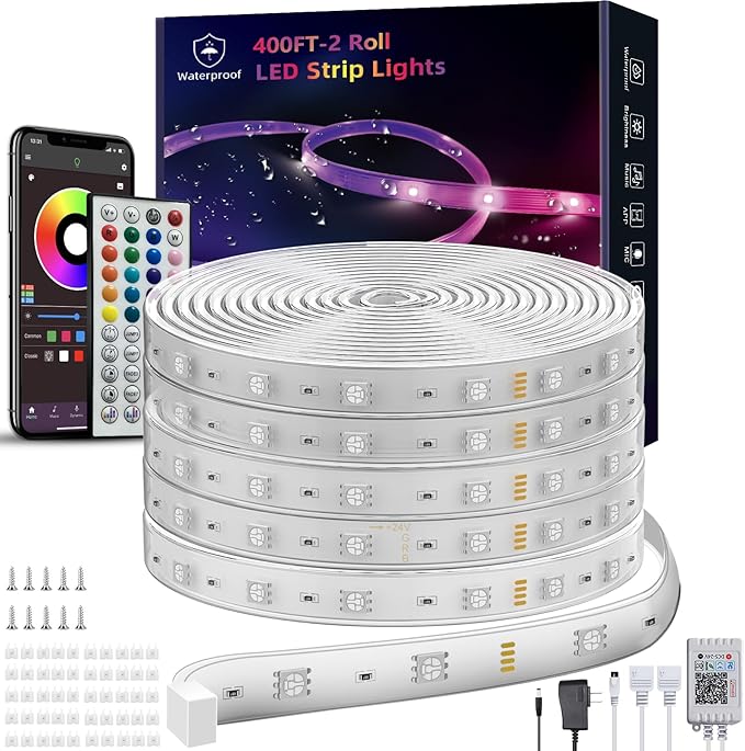 Ledagic Outdoor Led Strip Lights Waterproof 400ft(2 * 200ft), Ip68 Outside Led Light Strip Waterproof with Remote and App Control, Exterior Led Rope Lights Music Syne RGB Strip Lights for Party Decor