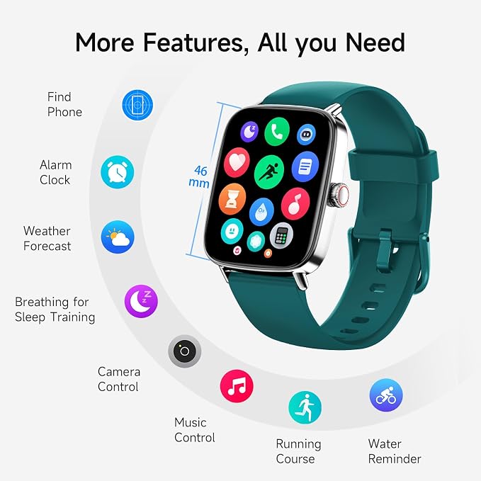 Smart Watch for Men Women, 1.85" HD Smartwatch Compatible iPhone/Samsung/Android (Answer/Make Calls), 100+ Sport Modes Fitness Tracker with Heart Rate/Sleep/SpO2 Monitor, IP68 Waterproof