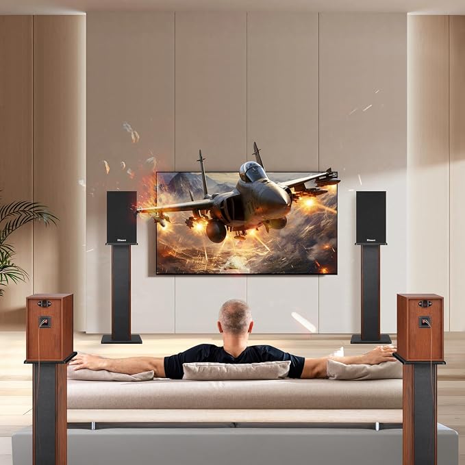 Elimavi Universal Floor Speaker Stands, 22.64 Inch Surround Sound Stands Supports 150LB, Non-Slip Pads & Cable Ties, for Bookshelf Speakers,Satellite Speakers,Studio Monitors, Easy Installation,Brown