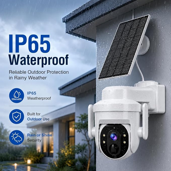 2K Solar Camera Outdoor Wireless, 2.4Ghz WiFi Battery Camera, 355° View Pan/Tilt Solar Camera with PIR Alarm, 2-Way Audio, Color Night Vision, IP65 Waterproof, Cloud & SD Storage