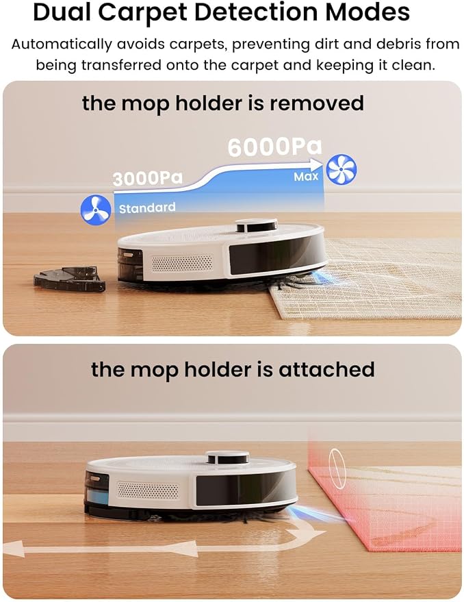 Lefant Robot Vacuum and Mop,75-Day Self-Emptying,6000Pa Powerful Suction,Customized Cleaning,Home Mapping, 140 Min Runtime, Roller Brush for Carpet,2.4G/5G WiFi/Alexa/APP/iWatch,M2 Plus