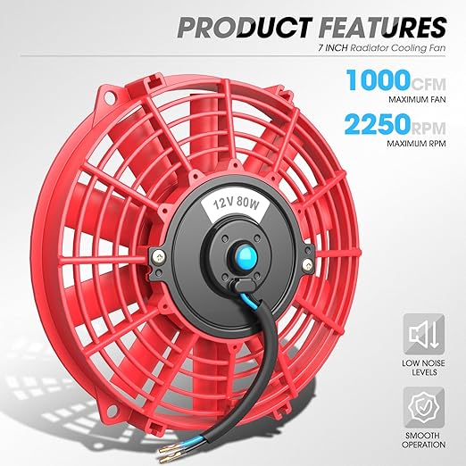 DNA Motoring 7 Inch High Performace Electric Cooling Slim Radiator Fan with Mount Kit, Red, RAF-7-RD+FMK