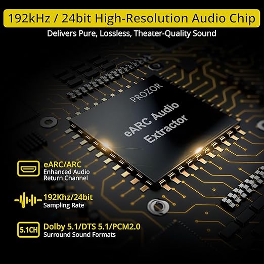 PROZOR eARC/ARC Audio Extractor for TV, 192KHz HDMI ARC to RCA & 3.5mm Audio Converter Volume Adjustable (Support CEC), for HDTV ARC/eARC to Headphones Speakers L/R Systems