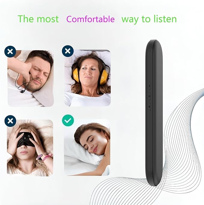 Private Mini Under Pillow Speaker Bluetooth for Sleeping, Portable Bone Conduction Technology with Volume Control/TF Function, Wireless White Noise/Sleep Aid（Painted Black）