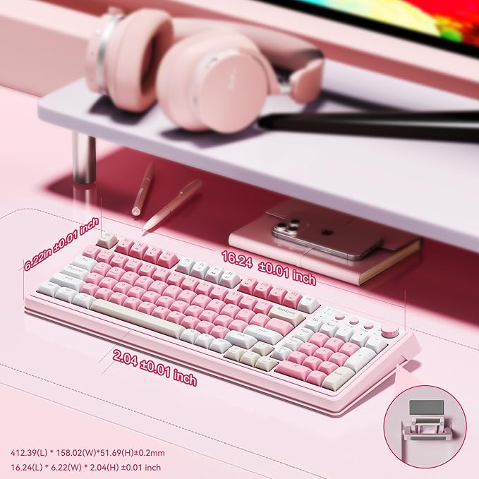 AULA S99 Gaming Keyboard, Wireless Computer Keyboards, Tri-Mode Bluetooth Creamy Custom Keyboard with Number Pad, RGB Backlit Media Knob Cute Programmable Keyboard for PC Gamer - Gradient Blue