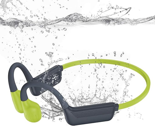 Swimming Headphones-Bone Conduction Headphones, IP68 Waterproof Open Earphones, LiteSurge Bluetooth 5.4 Underwater Sport Earbuds with 32 GB MP3 Memory for Swimming, Marathon-Chartreuse