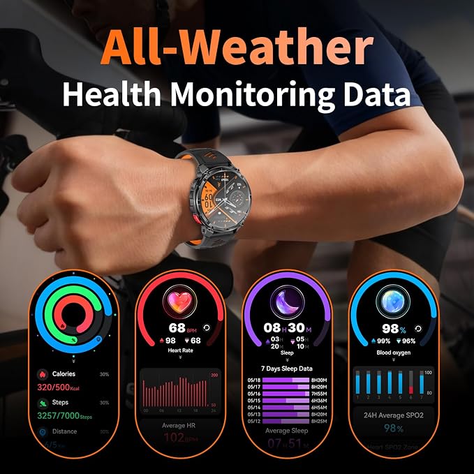 Military Smartwatch for Men with Compass & Flashlight, Rugged Smart Watch with Bluetooth Calling, Outdoor Fitness Tracker with Heart Rate Sleep Monitor, 100+ Sport Modes Waterproof for Android iPhone