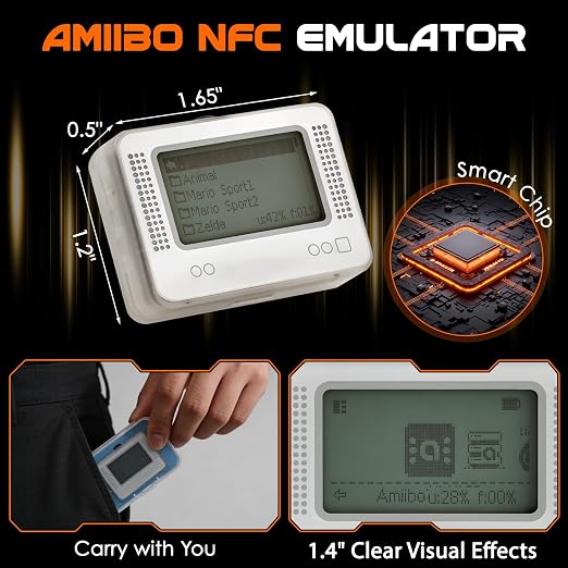 NFC Tag Emulator, for Switch/3DS/Wii U - Ultimate 3000+ Data Storage, Compatible with 50+ Games, 1.4" OLED Screen, Type-C Charging, Pulsator Button, Additional User Manual, Upgrade NFC Emulator