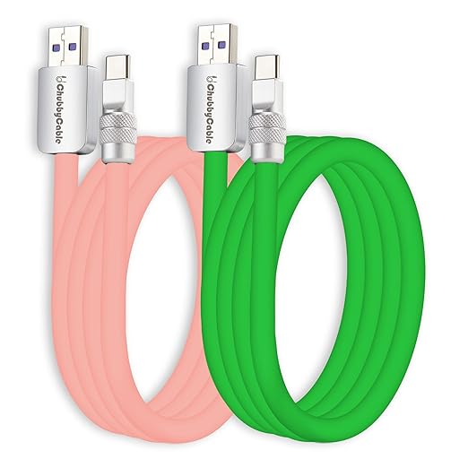 chubbycable Couple Chubby 2 Pack 120W USB C Cable Extra Thick Silicone Fast Charging Cable Compatible with iPhone 17-15 Series iPad Galaxy Series, Pink+Green, USB-A to Type-C, 9.8FT