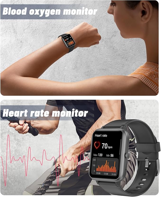 GRV Smart Watches for Men Women, Answer/Make Calls, 1.8" HD Smartwatch for iPhone Android Phones, Fitness Watch with Heart Rate/Sleep/Stress Monitor Steps Calories Counter, IP68 Waterproof (Black)