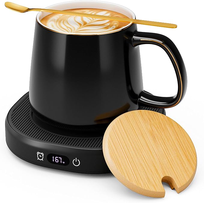 Coffee Mug Warmer & Simple Pure Black Mug Set, Electric Cup Warmer with Auto Shut Off, 4 Temperature Setting Smart Beverage Warmer, 8-Hours Auto Shut Off (Simple Pure Black Mug)