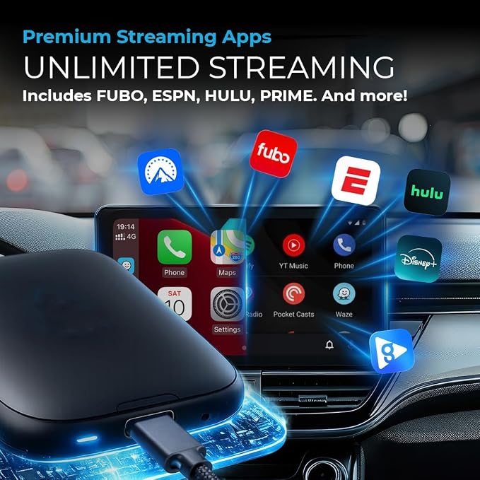 AutoSky AI Box Lite Air – Wireless Adapter for Factory CarPlay – Stream Personal Media & Online Apps via Phone Hotspot – Fast Plug & Play Performance – Works with Authorized Accounts