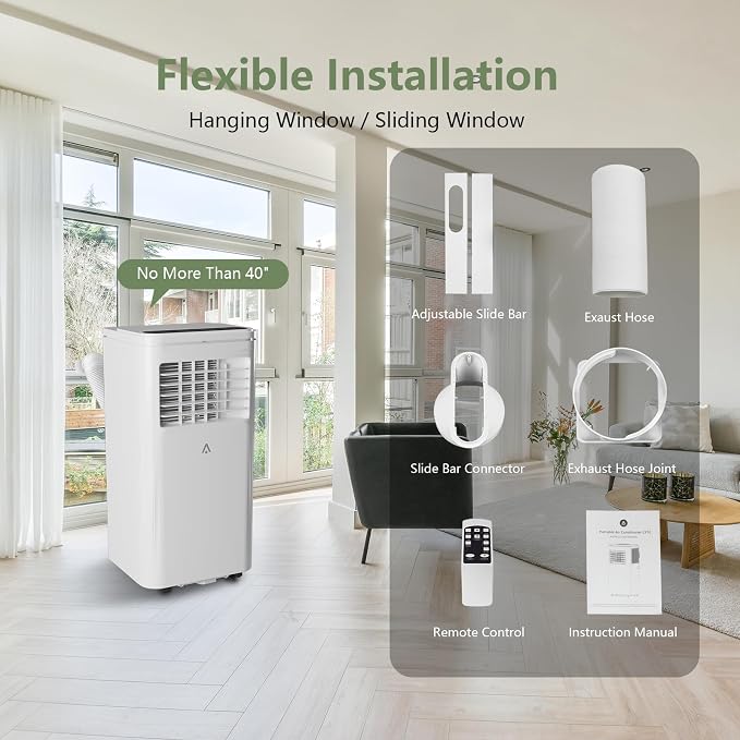 10000 BTU Portable Air Conditioner, Cools Rooms up to 450 Sq.Ft. for Bedroom, 3-in-1 AC Unit with Dehumidifier & Fan Modes, LED Display, Remote Control & Window Kit for Home, Office, Apartment