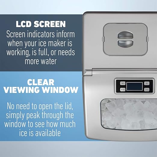 Deco Chef Countertop Ice Maker 40LB/24H, 24 Full Cubes Every 15 Minutes, Adjustable Size, Digital Control and Timer, Self-Cleaning, EZ Access Flip Lid, Scoop Included, Stainless Steel