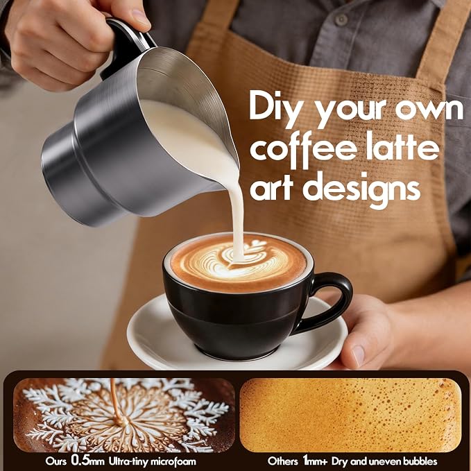 PULZO Milk Frother and Steamer, 5-in-1 Automatic Electric Milk Frothers for Latte, Cappuccino & Coffee, Hot & Cold Foam Maker with 17oz Detachable Stainless Steel Jug, Dishwasher Safe
