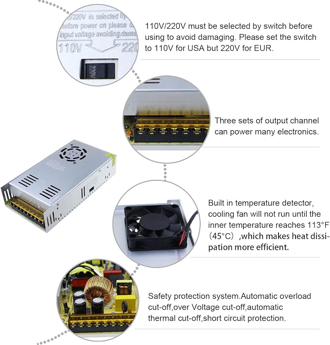 ALITOVE DC 24V 15A 360W Power Supply Universal Regulated Switching Transformer Adapter LED Driver 110V/220V AC Input for LED Strip CCTV Radio