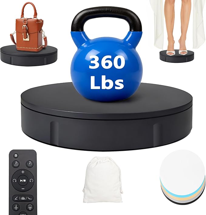 PROLEE Rotating Platform 12Inch/360lbs Capacity, 360 Degree Rotating Display Stand, Rotating Turntable for Photography, Remote Motorized Electric Turntable with 5 Colour Surface Covers and Carry Bag