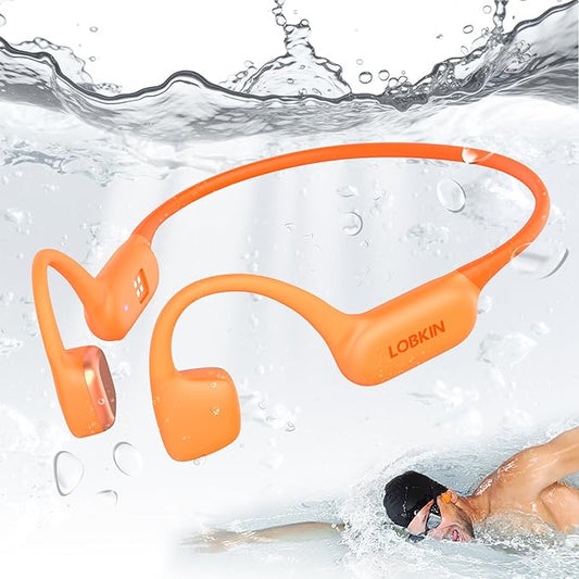 LOBKIN Bone Conduction Headphones,Bluetooth 6.0 Swimming Headphones Wireless, IPX8 Waterproof 32G Memory Open Ear Earphones with Microphone, 8H Playtimes for Hiking,Running,Swimming,Cycling