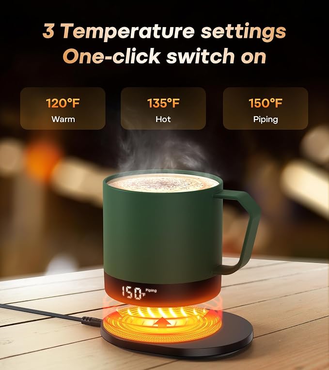 Heated Coffee Mug 14oz, Rechargeable Temperature Control Mug with Lid