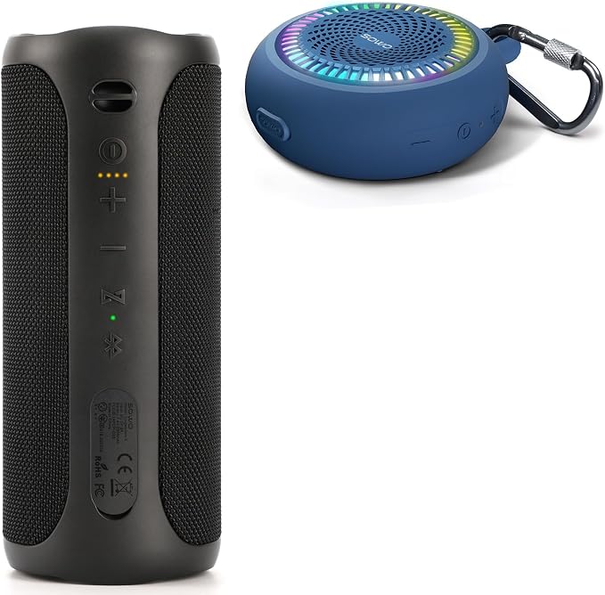 SOWO Bluetooth Shower Speaker Waterproof - Small Portable Speaker Wireless with Louder Volume and Powerful Bass - Colorful Lights and 10H Playtime - Lightweight with Carabiner and TWS