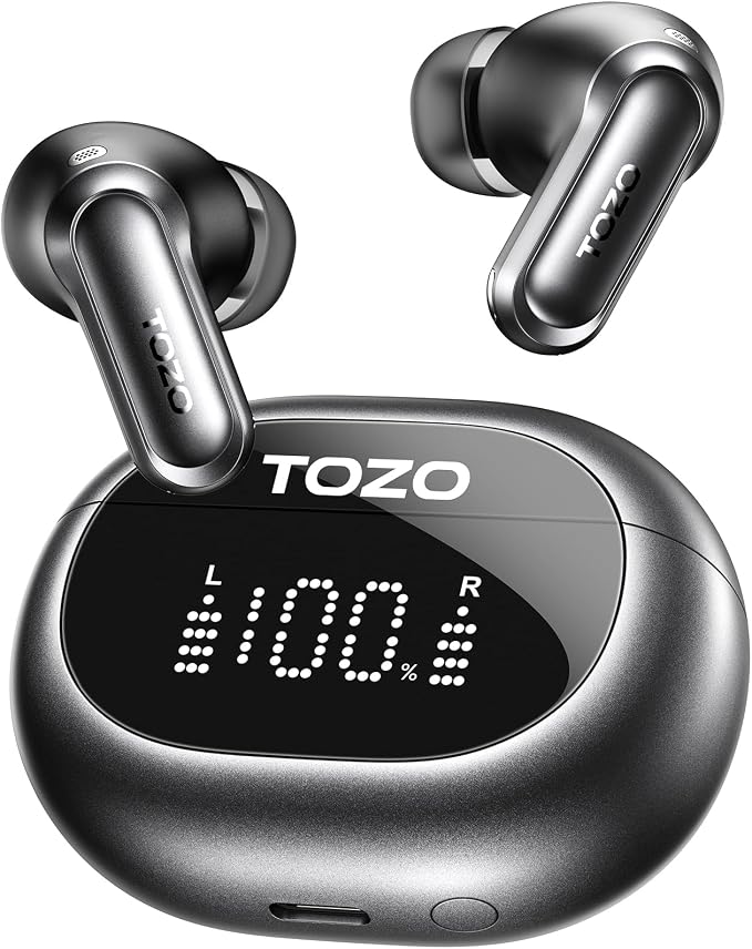TOZO NC20 Active Noise Cancelling Wireless Earbuds, LDAC Hi-Res Sound Bluetooth Headphones, 6 Mics AI Call Ear Buds 80H Playtime, Dual Pairing, 32 EQ via App, IPX8 Waterproof, Wireless Charging Case