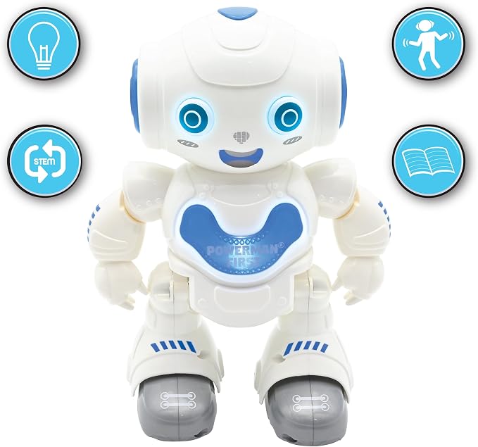 LEXiBOOK Powerman First, My First Smart Interactive Toy Learning Robot Toy for Kids Dancing Plays Music Boy Girl, White/Blue, ROB16