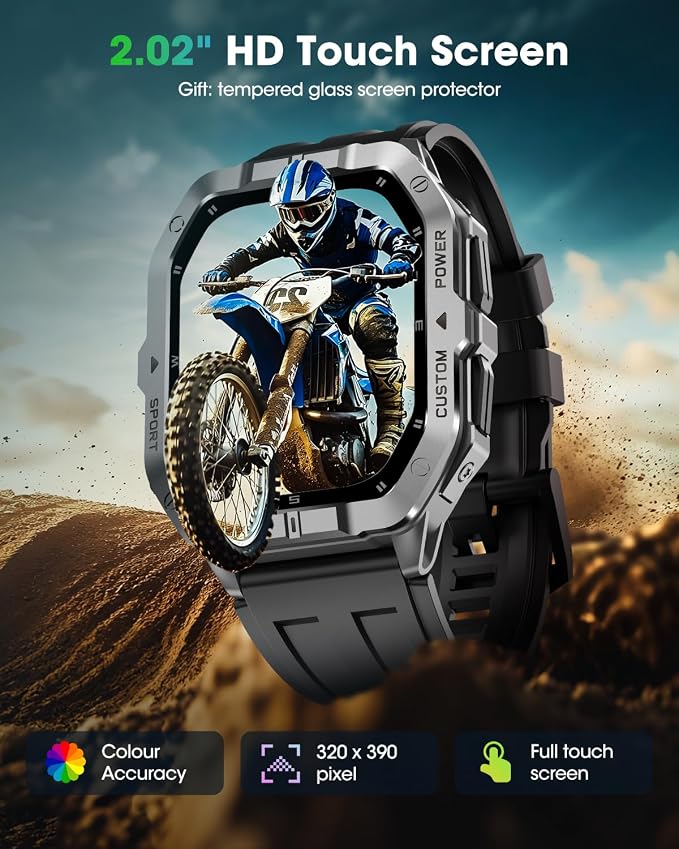 Military Smart Watch Built-in GPS, 100+ Sport Modes for Men, Smartwatch with Heart Rate & Sleep Tracking, 2ATM Waterproof, Bluetooth Calling, Fitness Watch for iPhone & Android, Black