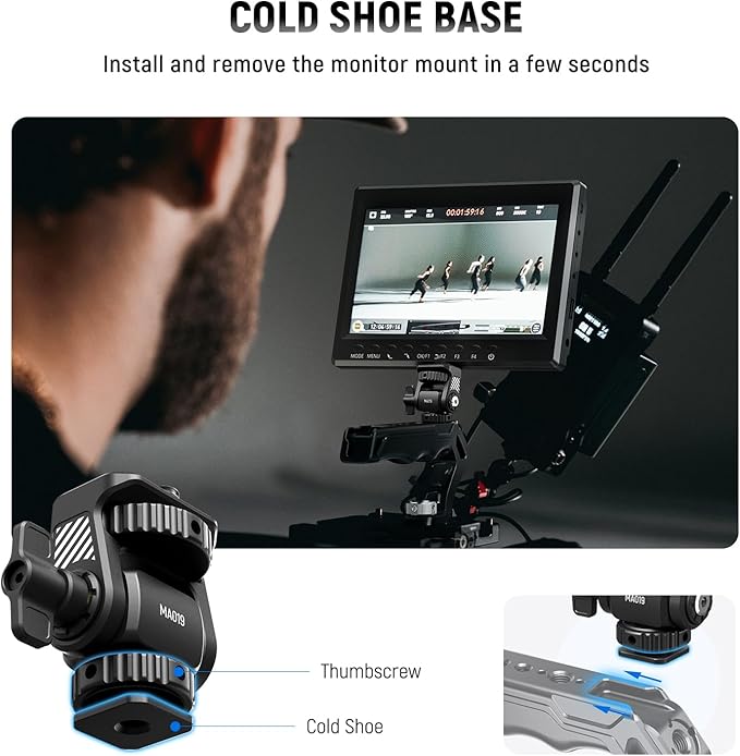 NEEWER Field Monitor Mount Holder with Cold Shoe 360° Swivel 180° Tilt Anti Twist Screw Compatible with Atomos Ninja 5" & 7" Camera Monitor, SmallRig Camera Cage, MA019