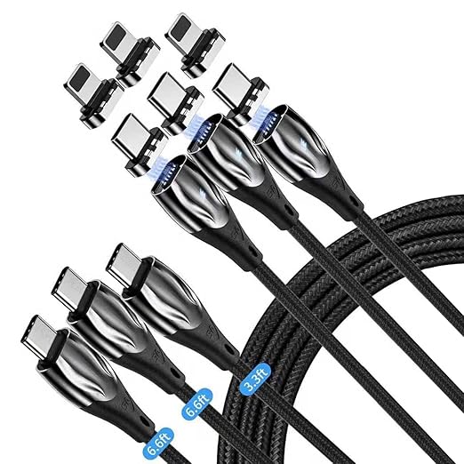 100W Magnetic Charging Cable Type c, 2 in 1 USB C to USB C＆Lightning 5A Fast Charging＆480Mbps Data Transfer, USBC Magnetic Phone Charger Cord for iPhone Samsung iPad MacBook (3Pack:3.3/6.6/6.6FT)