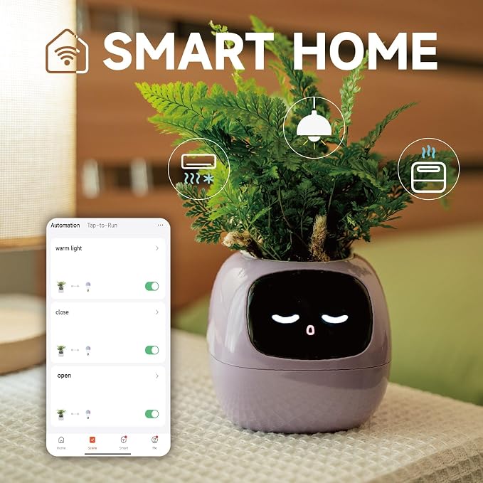 PLANTSIO smart pet Planter Robot Guidance on Plant Care with Emojis, Adorable Plant Companion with Rich Gesture Interaction, Neat Desk Setup Gift (Pink)
