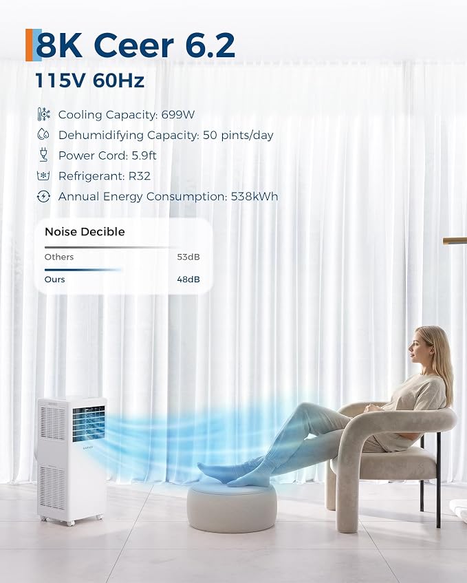 Garvee Portable Air Conditioner 8000 BTUs, 3 in 1 Dehumidifier, Fan, Cool for 350 Sq.Ft. Rooms, Portable AC with Remote Control/LED Display/Installation Kits/Timer/Sleep Mode,Black