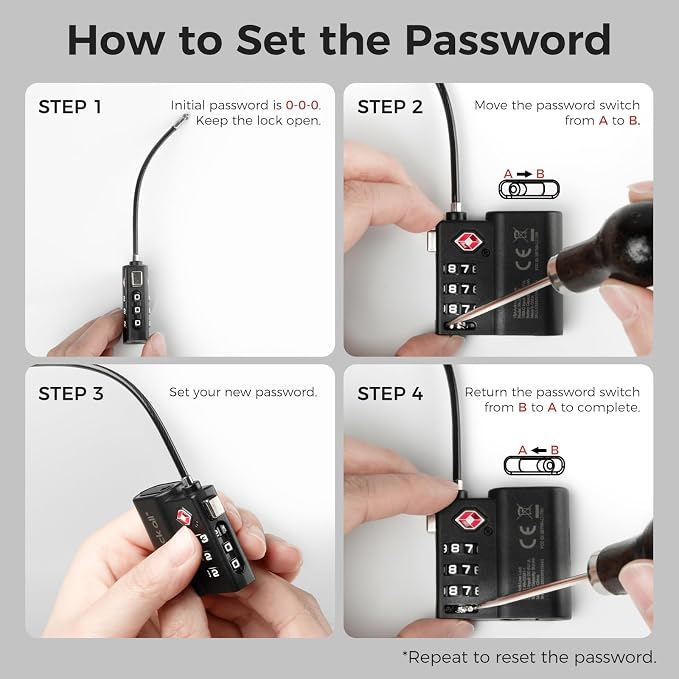 pack all Anti-Lost Tracking Luggage Lock, Smart TSA Approved Cable Lock with 3-Digit Combination, Built-in Tracker, Compatible with Apple Find My (Black, 1-Pack)