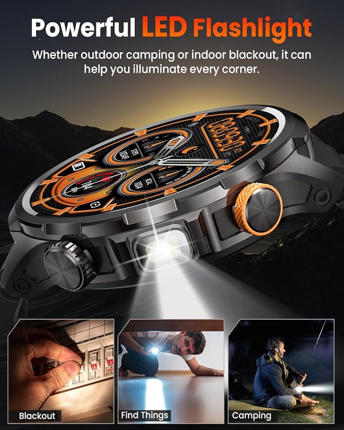 Smart Watches for Men(100 Days Battery/Flashlight), 5 ATM Waterproof Military Smart Watch with Heart Rate/Sleep/SpO2/Calling/110+ Sports Mode, Rugged Men's Fitness Tracker Watch for Android iPhone