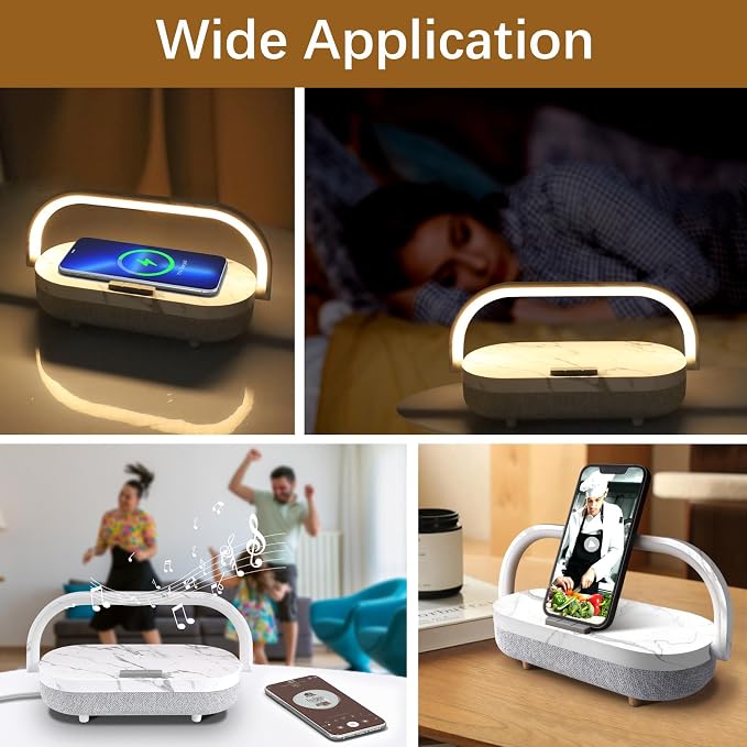 Nightstand Lamp with Wireless Charger,4 in 1 Touch Bedside Lamp Bluetooth Speaker,Portable Dimmable LED Night Light,Corporate Gifts Premium for Employees Clients,Birthday Gifts Women Wife Friend
