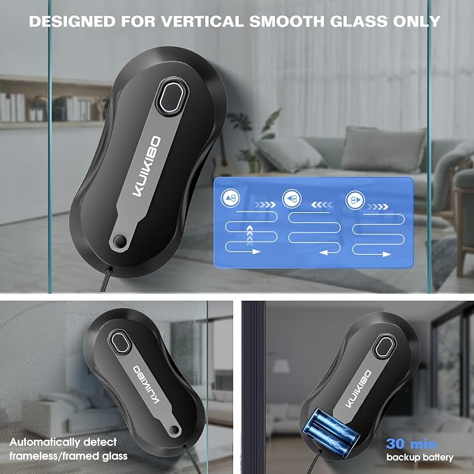 S1 Window Cleaning Robot with Dual Water Spray 3500Pa Houshold Window Cleaner Robots with Toolbox 6.0 AI Path Planning for Framed/Frameless Glass Low Noise Glass Cleaning Robot with Belt