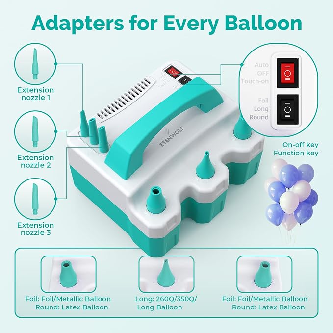 ETENWOLF Electric Balloon Pump for All Balloons 110V 600W Balloon Blower for Party Metalic Latex 260q Foil Balloons, Balloon Inflator for Birthday Decorations