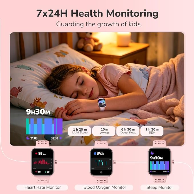 ENOMIR Smart Watch for Girls Gifts, Kids Smart Watch with Health Monitor, Activities Track & Alarm Clock Reminder, Smartwatch with Custom Design & Puzzle Games, Girls Birthday Pink (2 Bands)