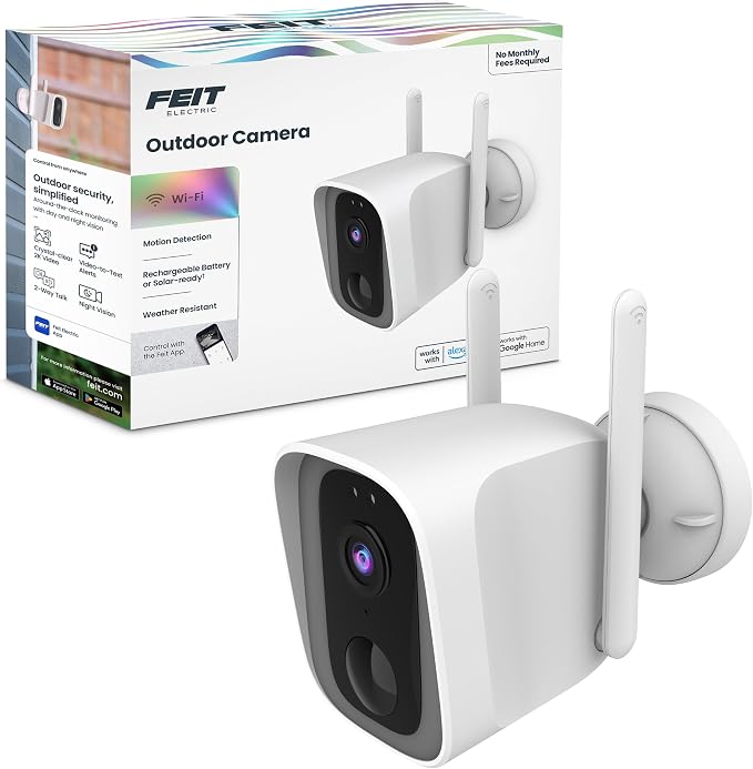 Feit Electric Outdoor Wireless Security Camera, 1080p HD, Motion Detection Alerts, Night Vision up to 30ft, Battery Powered, SD Card Storage, 2.4GHz WiFi, Mount with Magnetic Bracket