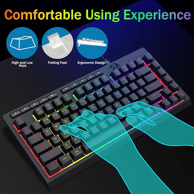 Redragon K524 Wired Gaming Keyboard, RGB Backlit, 75% Compact Quiet Membrane Keyboard with Programmable Macro and Multimedia Keys, Anti-ghosting, Spill Resistant for Win/MAC/PS/Xbox