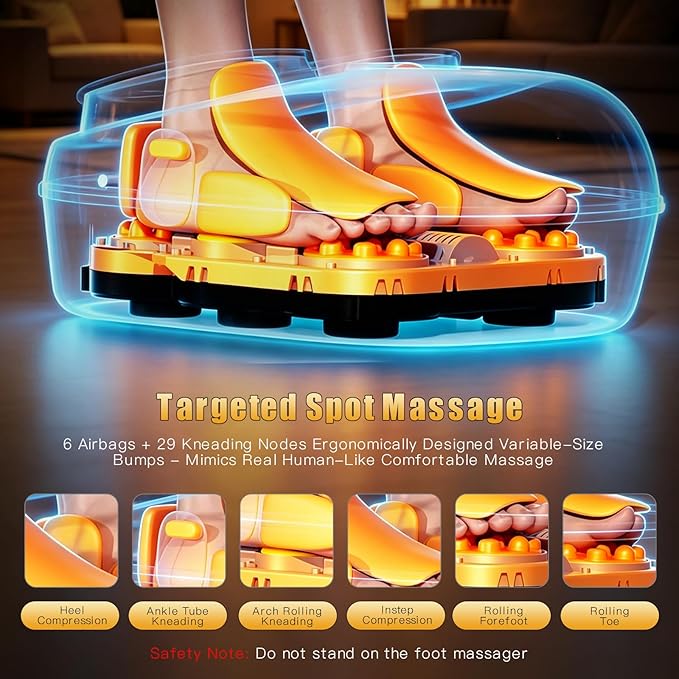 Foot Massager with Heat, Heated Foot Massager for Neuropathy Plantar Fasciitis, Upgrade 6 Airbags 29 Nodes Deep Rolling, Compression, Ankle Kneading, Gifts for Men Women