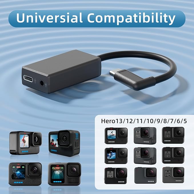 External Mic Adapter for Go Pro Hero 13/12/11/10/9/8/7/6/5 Black, Type-C to 3.5mm Microphone Converter for Clear and Authentic Sound in Vlogging and Video Recording (1 Pack)