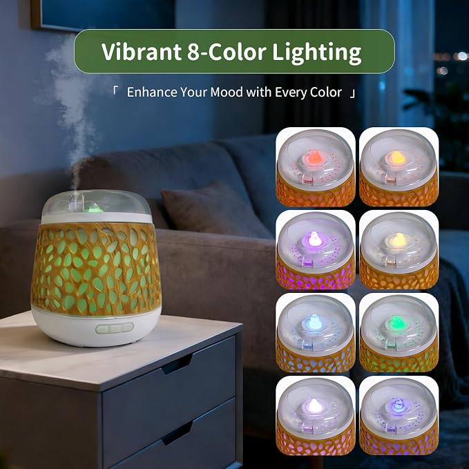 Weljoy Dancing Water Essential Oil Diffuser with 8 Colors Night Light, Multiple diffusing Modes, Humidifier, Relaxing Water Flow Sounds, White Noise, 500ml Water Tank, Mood Light for Home Decor (DW01)
