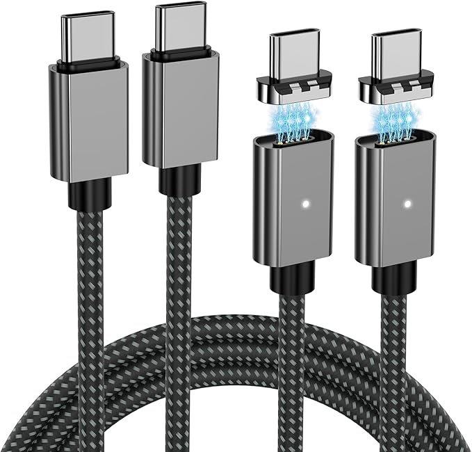 100W Magnetic Fast Charging Cable, USB C to USB C Cable(2 Pack,5/6.6FT), 480Mbps Data Transfer, for MacBook Pro/Air, iPhone 16 15 Pro Max, iPad, Galaxy S22 Ultra, Pixel